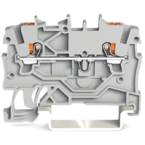 Wago 2200-1201 2 vezetékes nyomógombos átmenő sorkapocs, 1 mm², Push-in CAGE CLAMP, vizsgálóporttal, DIN 35 × 15 és 35 × 7,5, szürke