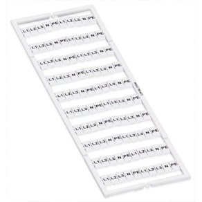 Wago 793-5472 WMB jelölőkártya, L1,L2,L3,N,PE,L1,L2,L3,N,PE felirat tízszer, 5–5,2 mm-ig nyújtható, vízszintes jelölés, bepattintható, fehér