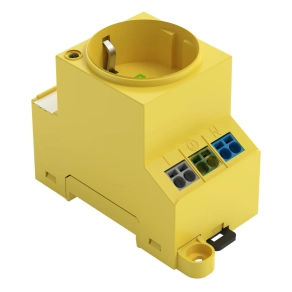 Wago 709-582 kapcsolószekrény-aljzat, F típusú CEE 7/4 Schuko dugóhoz, DIN-sínes vagy csavaros rögzítés, LED-visszajelzés, dupla Push-in CAGE CLAMP® csatlakozás, mustársárga
