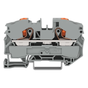 Wago 2216-1201 2 vezetékes nyomógombos átmenő sorkapocs, 16 mm², Push-in CAGE CLAMP, vizsgálóporttal, DIN 35 × 15 és 35 × 7,5, szürke