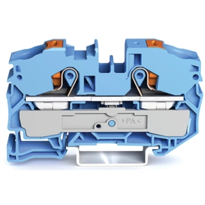Wago 2216-1204 2 vezetékes nyomógombos átmenő sorkapocs, 16 mm², Push-in CAGE CLAMP, vizsgálóporttal, Ex i, DIN 35 × 15 és 35 × 7,5, kék