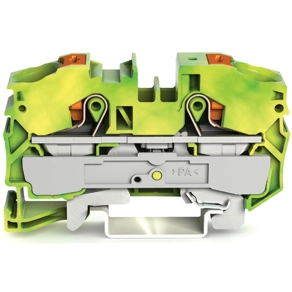 Wago 2216-1207 2 vezetékes nyomógombos földelősorkapocs, 16 mm², Push-in CAGE CLAMP, vizsgálóporttal, DIN 35 × 15 és 35 × 7,5, zöld-sárga
