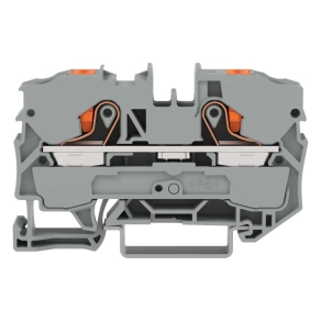 Wago 2210-1201 2 vezetékes nyomógombos átmenő sorkapocs, 10 mm², Push-in CAGE CLAMP, vizsgálóporttal, DIN 35 × 15 és 35 × 7,5, szürke