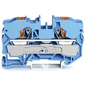 Wago 2210-1204 2 vezetékes nyomógombos átmenő sorkapocs, 10 mm², Push-in CAGE CLAMP, vizsgálóporttal, Ex i, DIN 35 × 15 és 35 × 7,5, kék