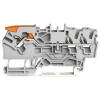 Wago 2102-1301 3 vezetékes átmenő sorkapocs, műk. karral és Push-in CAGE CLAMP®-pel, 2,5 mm², vizsgálóporttal, oldalsó és középső jelölés, DIN 35 x 15 és DIN 35 x 7,5 sínhez, Push-in CAGE CLAMP®, szürke