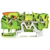 Wago 2102-1307 3 vezetékes földelősorkapocs, műk. karral és Push-in CAGE CLAMP®-pel, 2,5 mm², vizsgálóporttal, oldalsó és középső jelölés, DIN 35 x 15 és DIN 35 x 7,5 sínhez, Push-in CAGE CLAMP®, zöld-sárga
