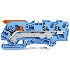 Wago 2106-1304 3 vezetékes átmenő sorkapocs, műk. karral és Push-in CAGE CLAMP®-pel, 6 mm², vizsgálóporttal, megfelelő Ex i alkalmazásokhoz, oldalsó és középső jelölés, DIN 35 x 15 és DIN 35 x 7,5 sín