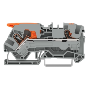 Wago 2106-5201 2 vezetékes karos és nyomógombos átmenő sorkapocs, 6 mm², Push-in CAGE CLAMP, vizsgálóporttal, DIN 35 × 15 és 35 × 7,5, szürke