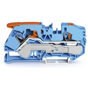 Wago 2116-5204 2 vezetékes karos és nyomógombos átmenő sorkapocs, 16 mm², Push-in CAGE CLAMP, vizsgálóporttal, Ex i, DIN 35 × 15 és 35 × 7,5, kék