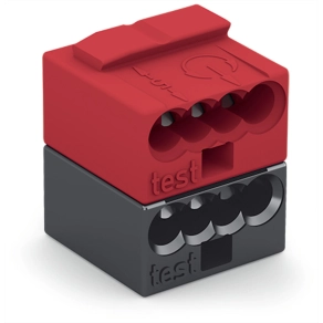 Wago 243-211 4 vezetékes moduláris NyÁK-csatlakozó KNX-hez, PUSH WIRE®, 0,8 mm vezetőátmérő, 5,75 mm lábtávolság, 2 pólusú, különálló forraszlábakhoz, sötétszürke/piros