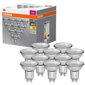   Osram GU10 LED 4,3W, 350 lm, 2700 K, melegfehér, áttetsző üveg-50 W izzó helyett, 10 darabos - Base Spot PAR16