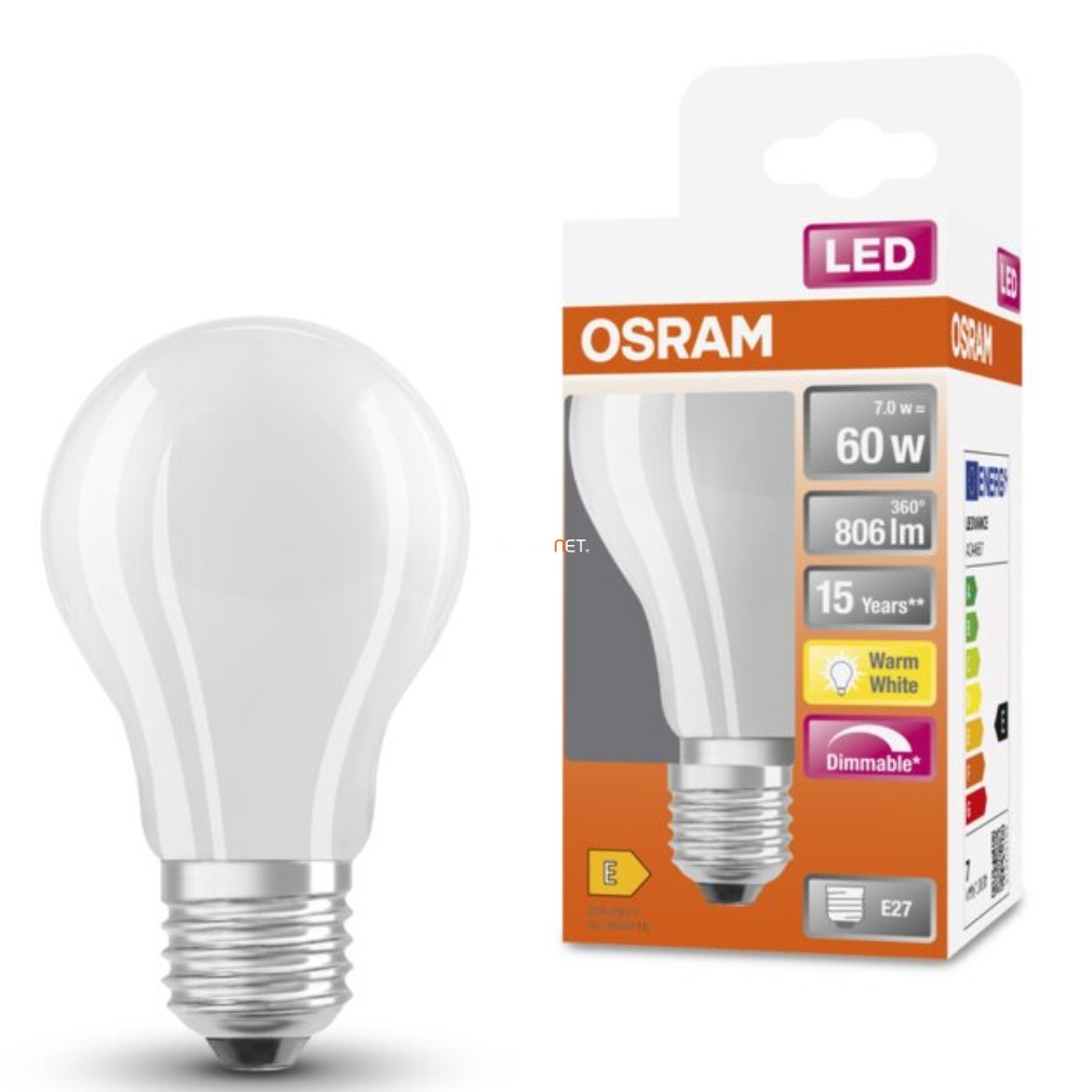 Osram E27 LED SStar 8,5W 806lm 2700K melegfehér, szabályozható 320° opál - 60W izzó helyett