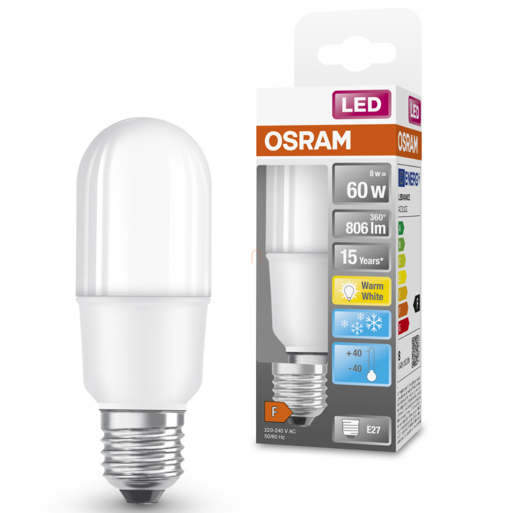 Osram E27 LED, 8,5W, 806 lm, 2700 K, melegfehér, opál műanyag-60 W izzó helyett - Star Classic 
