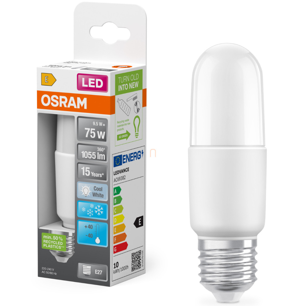 Osram E27 LED, 9,5W, 1055 lm, 4000 K, hidegfehér, opál műanyag-75 W izzó helyett - Star Classic 