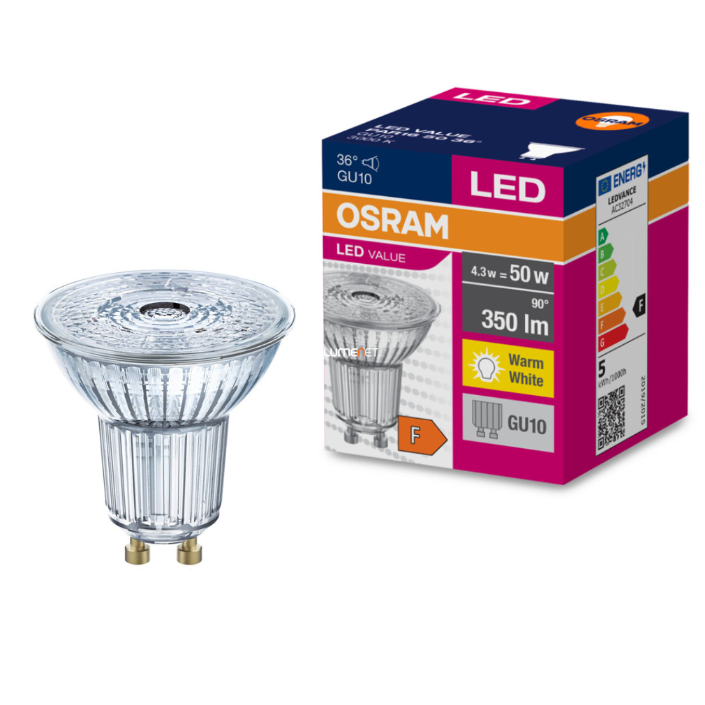 Osram GU10 LED Value 3,6W 350lm 3000K melegfehér 36° - 50W izzó helyett