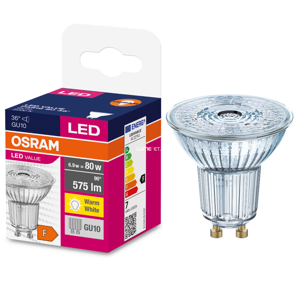 Osram GU10 LED Value 6,9W 575lm 3000K semlegesfehér 36° - 80W izzó helyett