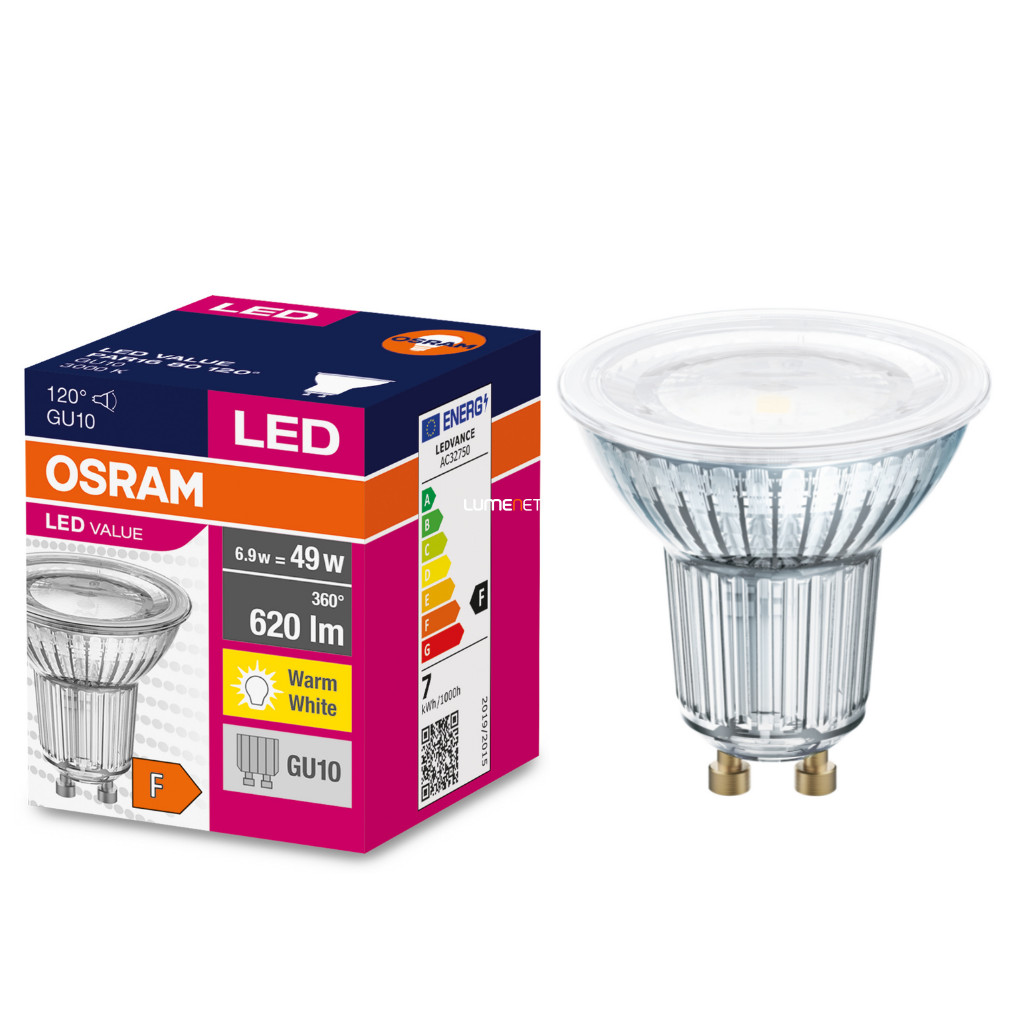 Osram GU10 LED Value 6,9W 620lm 3000K semlegesfehér 120° - 49W izzó helyett