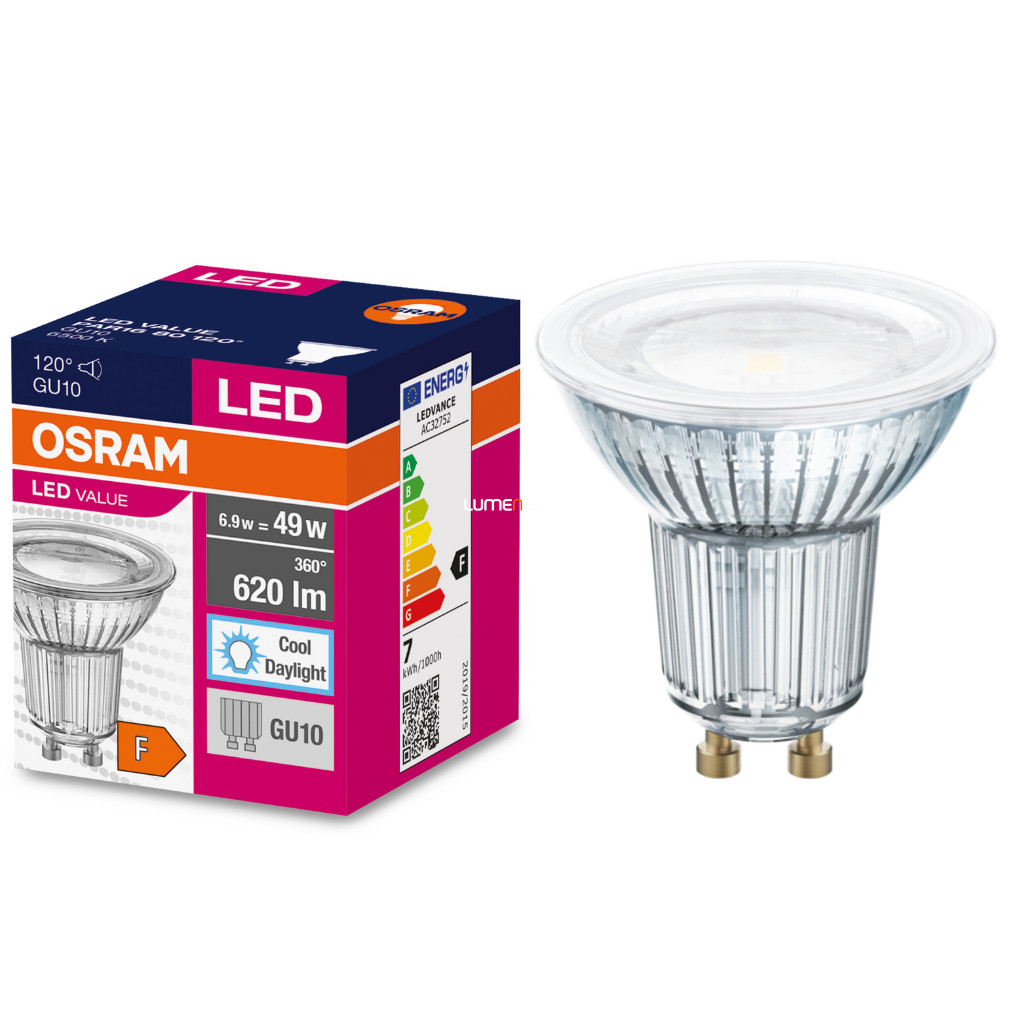 Osram GU10 LED Value 6,9W 620lm 6500K daylight 120° - 49W izzó helyett