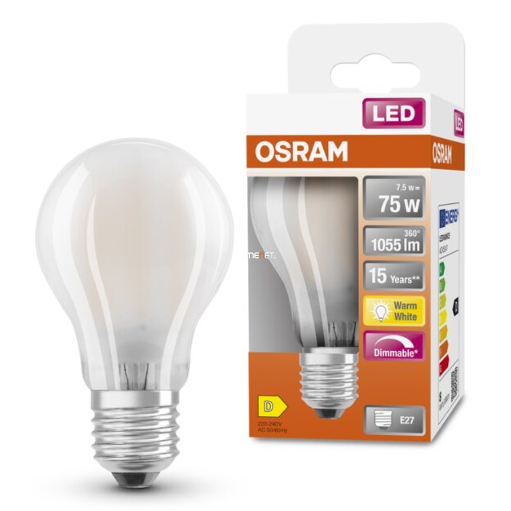 Osram E27 LED SStar 7,8W 1055lm 2700K melegfehér, szabályozható 300° opál - 75W izzó helyett