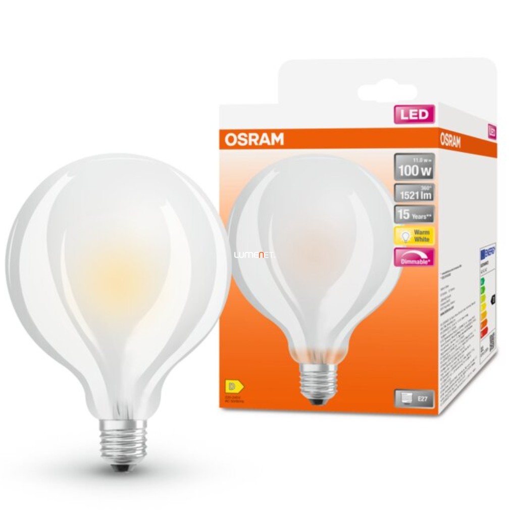 Osram E27 LED SStar nagygömb 13,8W 1521lm 2700K melegfehér, szabályozható 320° - 100W izzó helyett