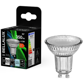   Bellalux GU10 LED 4,3W, 350 lm, 4000 K, hidegfehér, áttetsző üveg-50 W izzó helyett - Spot PAR16