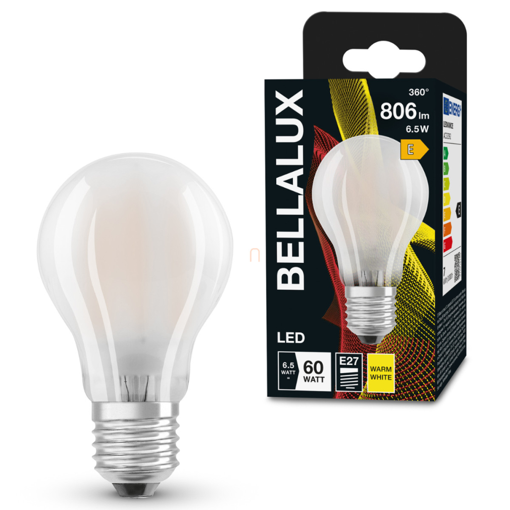 Bellalux E27 LED, 7W, 806 lm, 2700 K, melegfehér, opál üveg-60 W normál izzó helyett - Classic A 