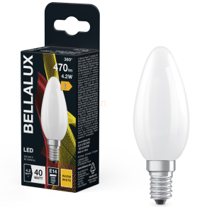   Bellalux E14 LED gyertya, 4,2W, 470 lm, 2700 K, melegfehér, opál üveg-40 W izzó helyett - Classic B
