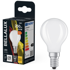   Bellalux E14 LED kisgömb, 2,5W, 250 lm, 2700 K, melegfehér, opál üveg-25 W izzó helyett - Classic P