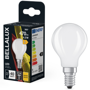   Bellalux E14 LED kisgömb, 4,2W, 470 lm, 2700 K, melegfehér, opál üveg-40 W izzó helyett - Classic P
