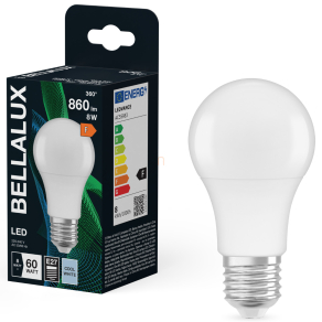   Bellalux E27 LED, 8W, 806 lm, 4000 K, hidegfehér, opál műanyag-60 W normál izzó helyett - Classic A