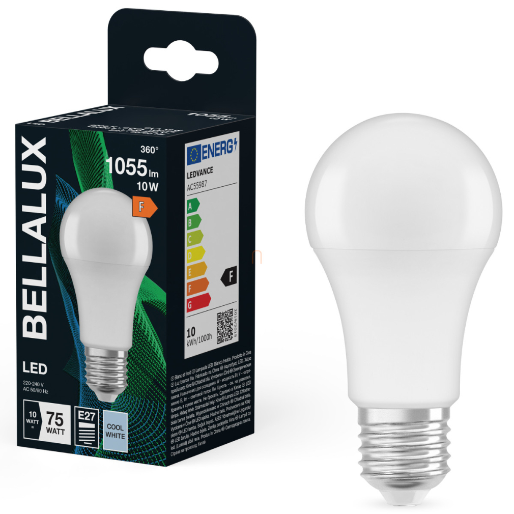 Bellalux E27 LED, 10W, 1055 lm, 4000 K, hidegfehér, opál műanyag-75 W normál izzó helyett - Classic A 