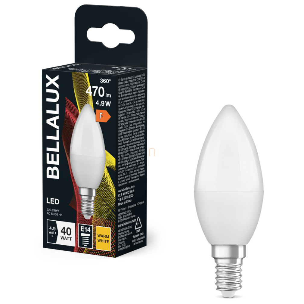 Bellalux E14 LED gyertya, 4,9W, 470 lm, 2700 K, melegfehér, opál műanyag-40 W izzó helyett - Classic B