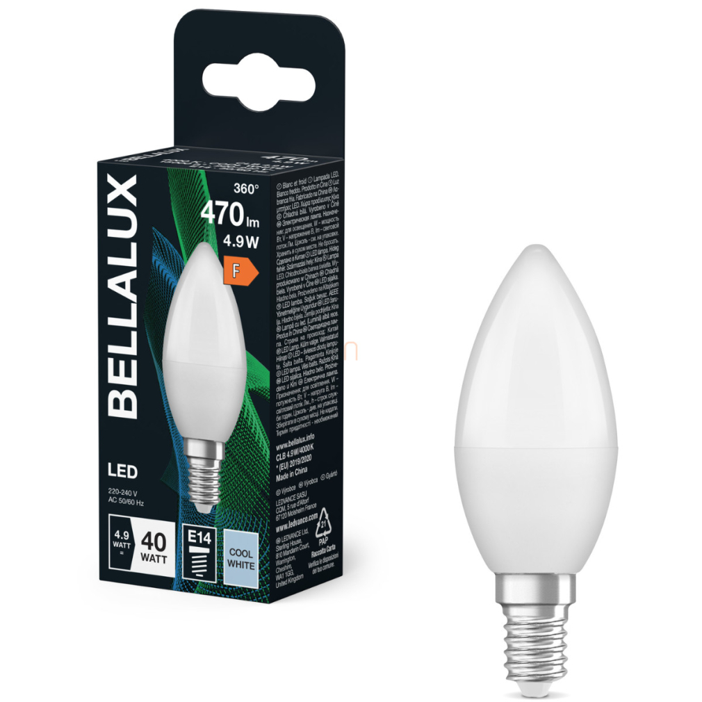 Bellalux E14 LED gyertya, 4,9W, 470 lm, 4000 K, hidegfehér, opál műanyag-40 W izzó helyett - Classic B