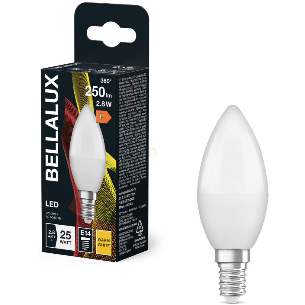 Bellalux E14 LED gyertya, 2,8W, 250 lm, 2700 K, melegfehér, opál műanyag-25 W izzó helyett - Classic B
