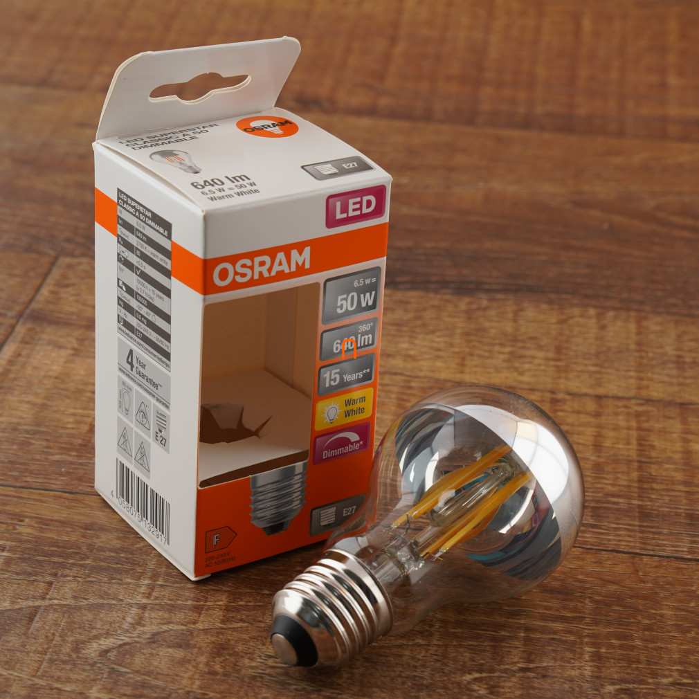 Osram E27 LED SStar 6,5W 640lm 2700K melegfehér, szabályozható 300° - 50W izzó helyett