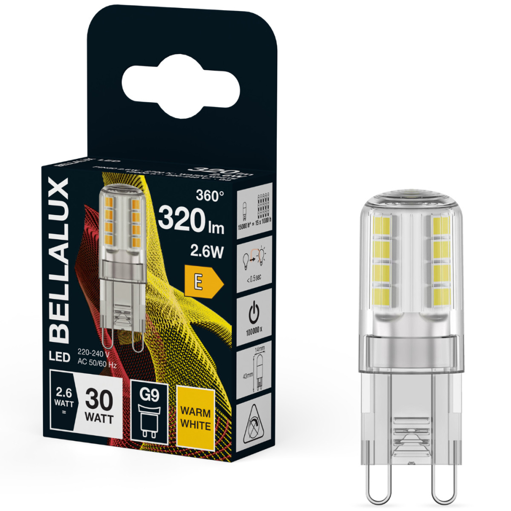 Bellalux G9 LED 2,6W, 320 lm, 2700 K, melegfehér, alumínium, műanyag-30 W izzó helyett - Special Pin Clear