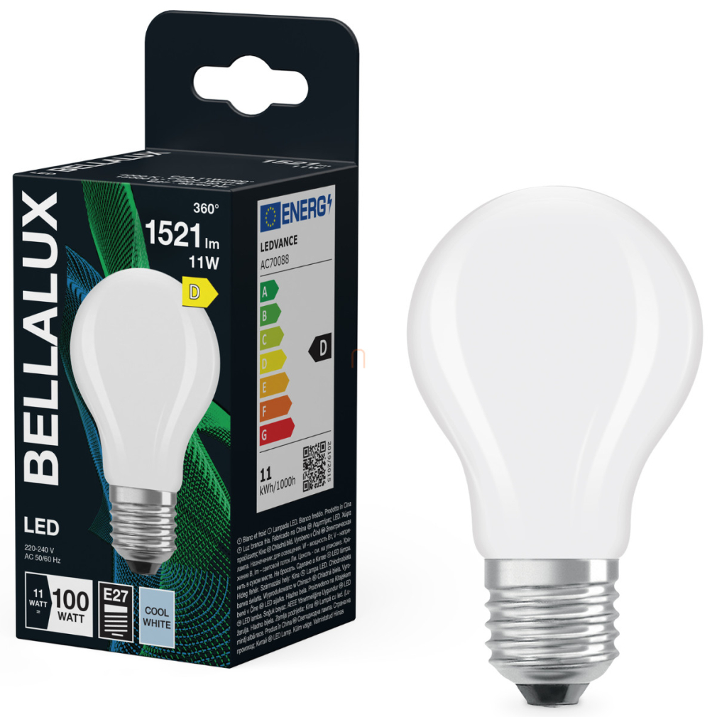 Bellalux E27 LED, 11W, 1521 lm, 4000 K, hidegfehér, opál üveg-100 W normál izzó helyett - Classic A 
