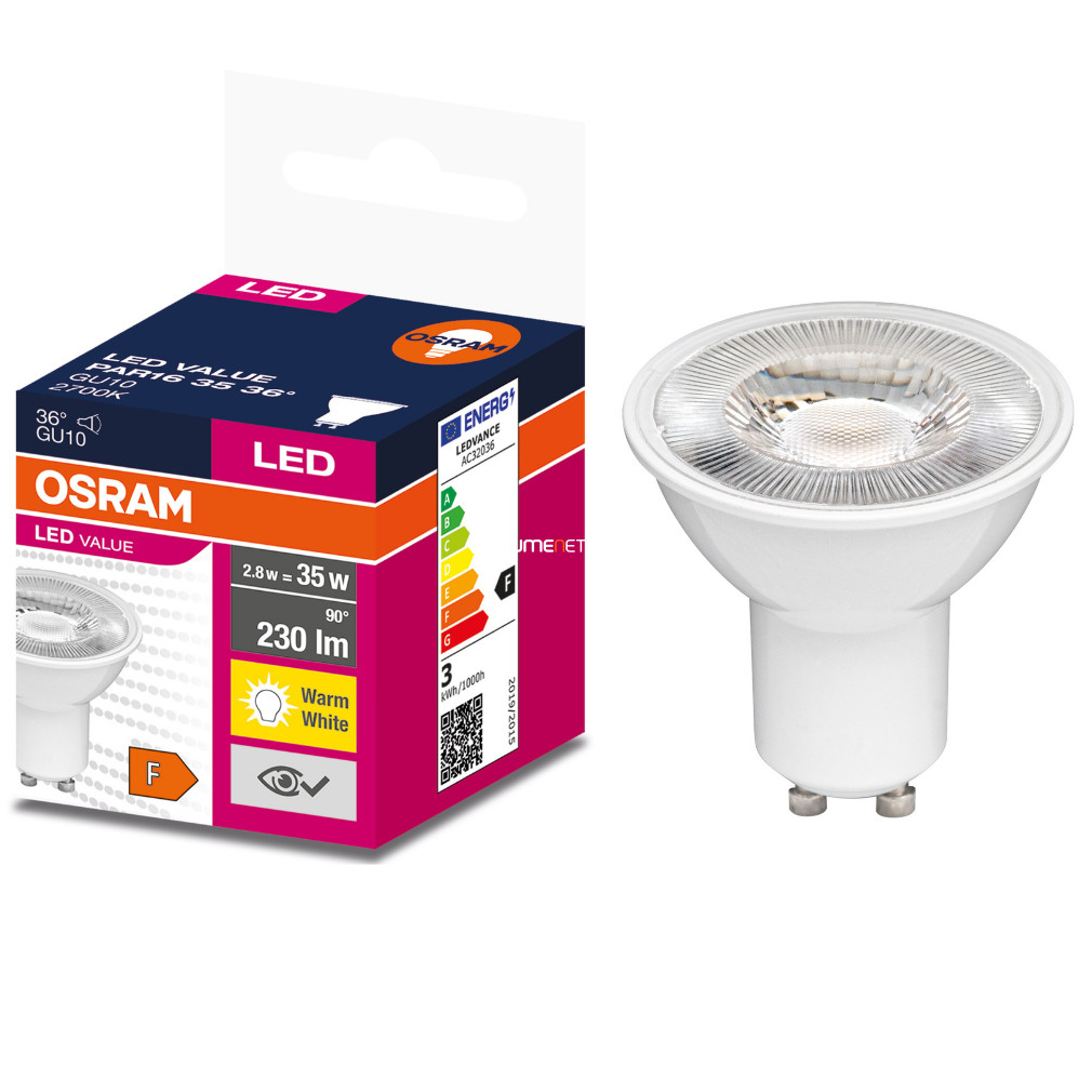Osram GU10 LED Value 2,8W 230lm 2700K melegfehér 36° - 35W izzó helyett