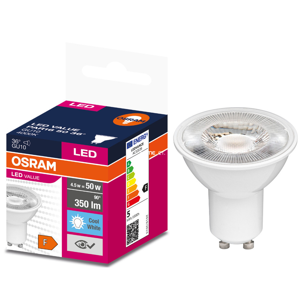 Osram GU10 LED Value 5W 350lm 4000K hidegfehér 36° - 50W izzó helyett
