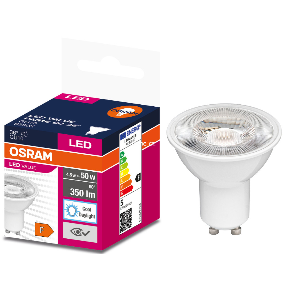Osram GU10 LED Value 5W 350lm 6500K daylight 36° - 50W izzó helyett