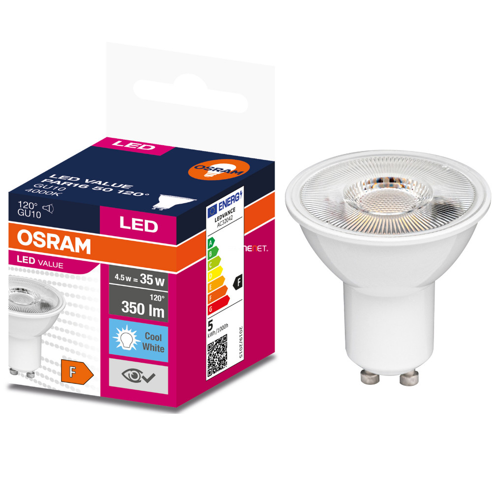 Osram GU10 LED Value 4,5W 350lm 4000K hidegfehér 120° - 35W izzó helyett