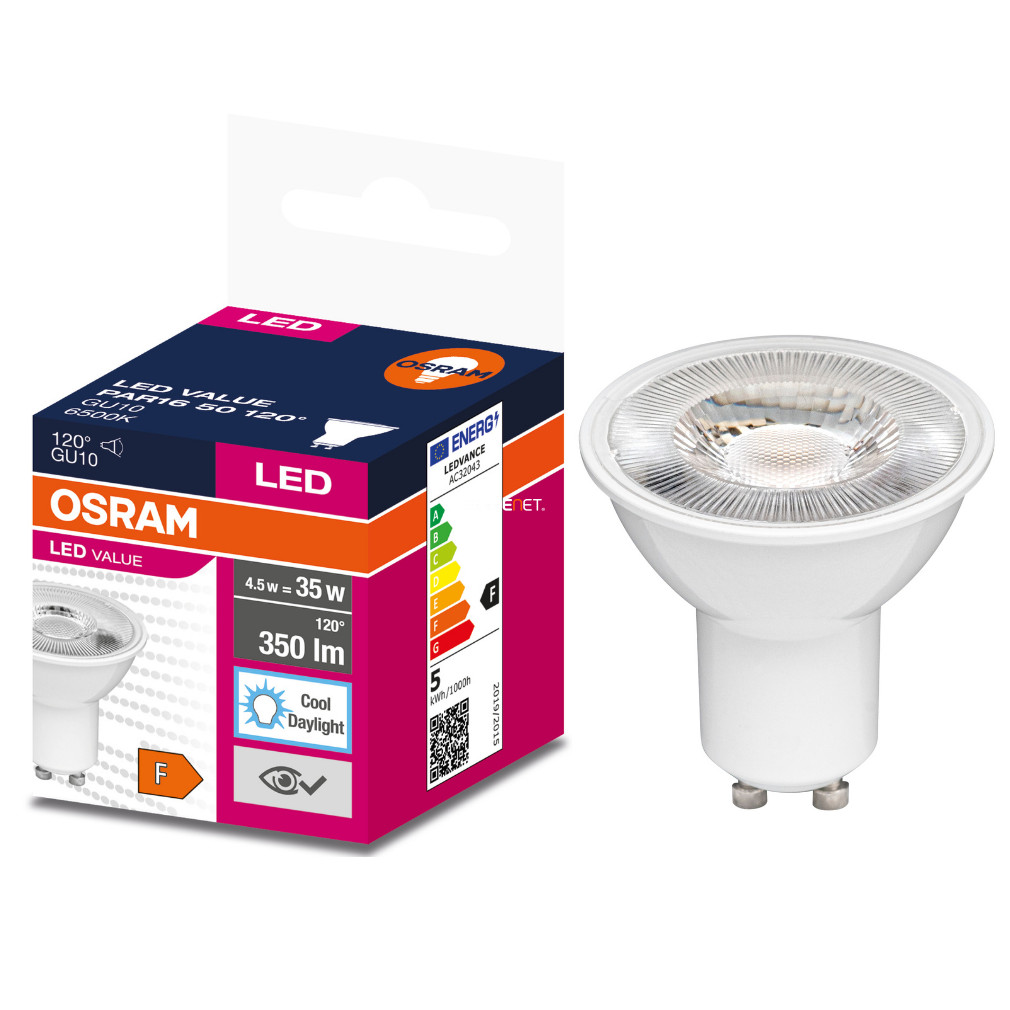 Osram GU10 LED Value 4,5W 350lm 6500K daylight 120° - 35W izzó helyett