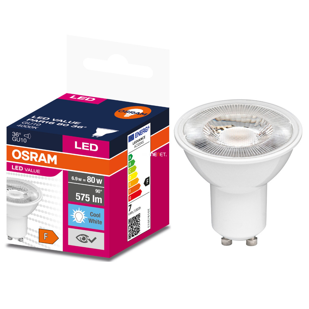 Osram GU10 LED Value 6,9W 575lm 4000K hidegfehér 36° - 80W izzó helyett