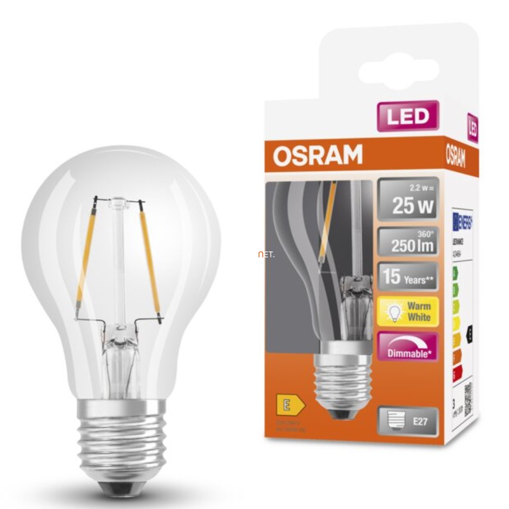 Osram E27 LED SStar 2,8W 250lm 2700K melegfehér, szabályozható 320° víztiszta - 25W izzó helyett