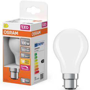   Osram B22d LED 11W, 1521 lm, 2700 K, melegfehér, dimmelhető, opál üveg-100 W izzó helyett - Superstar Classic A