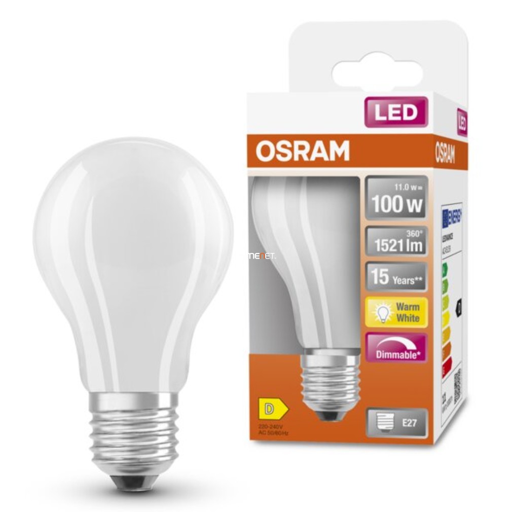 Osram E27 LED SStar 11W 1521lm 2700K melegfehér, szabályozható 320° opál - 100W izzó helyett