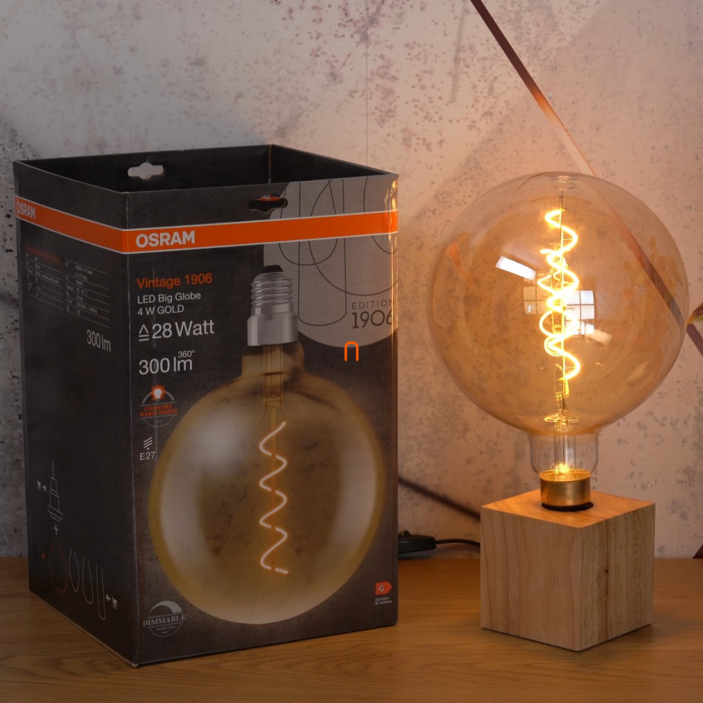 Osram Vintage Big Globe E27 4W 300lm 2000K szabályozható, brostyán - 28W izzó helyett