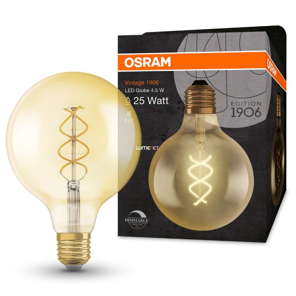 Osram Vintage Globe E27 4W 300lm 2000K szabályozható, brostyán - 28W izzó helyett