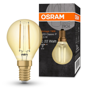   Osram Vintage P E14 LED 2,5W 220lm 2400K, borostyán - 22W izzó helyett