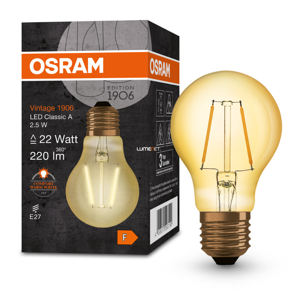 Osram Vintage A E27 2,5W 220lm 2400K , borostyán - 22W izzó helyett